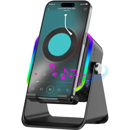 Revolutionary Wireless Speaker with Phone Stand: Immerse Yourself in Stereo Sound with RGB Ambiance and 360° Adjustability
