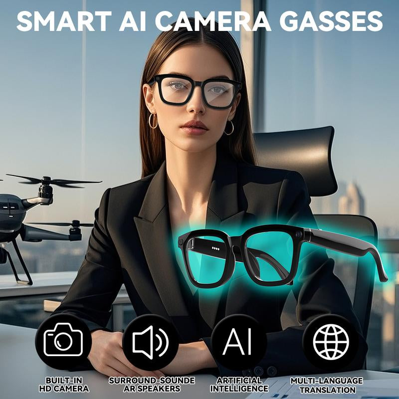 Unleash Your Adventure with Smart AI Camera Glasses - Capture Moments in 8MP with Real-Time Translation & UV Protection!
