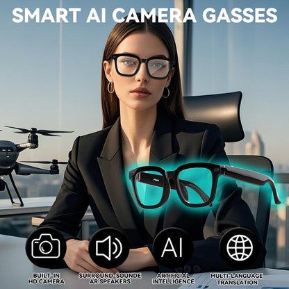 Unleash Your Adventure with Smart AI Camera Glasses - Capture Moments in 8MP with Real-Time Translation & UV Protection!