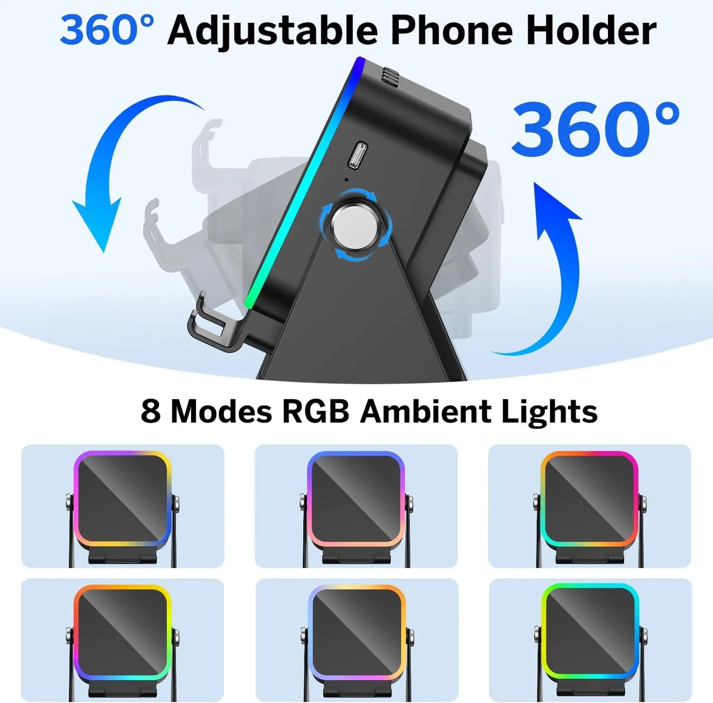 Revolutionary Wireless Speaker with Phone Stand: Immerse Yourself in Stereo Sound with RGB Ambiance and 360° Adjustability
