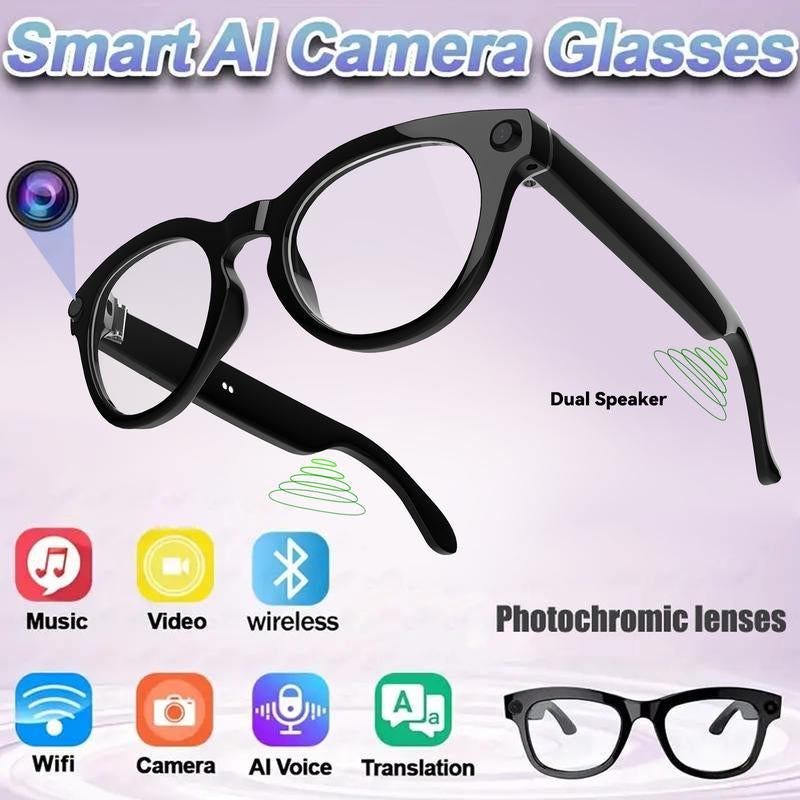 Unleash Your Adventure with Smart AI Camera Glasses - Capture Moments in 8MP with Real-Time Translation & UV Protection!