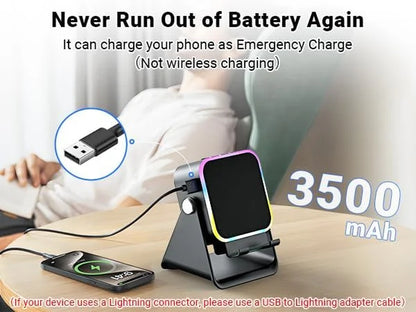 Revolutionary Wireless Speaker with Phone Stand: Immerse Yourself in Stereo Sound with RGB Ambiance and 360° Adjustability